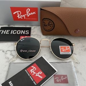 Ray-Ban Round Metal Black Lens /Gold Frame NEW 50mm RB3447